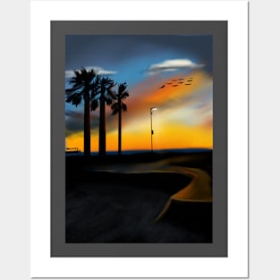 sunset beach Posters and Art